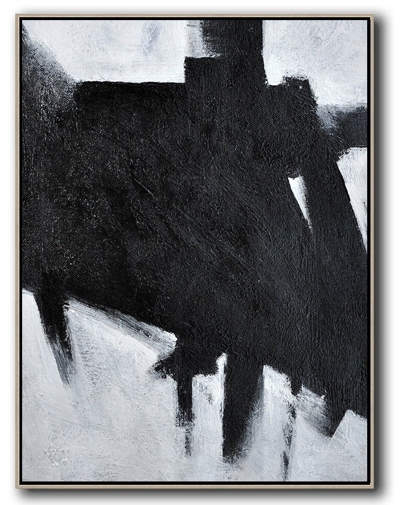 Modern Art Oil Painting,Black And White Minimal Painting On Canvas - Hand-Painted Contemporary Art - Click Image to Close